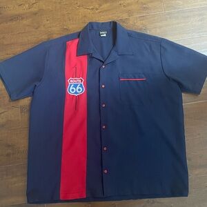 Retro Navy and Red Route 66 Button Down Shirt